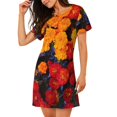 thumbnail image 2 of Disketp Marigold Flowers In Different Colors para Camisón Corto de Manga Corta para Mujeres, Camisón Cómodo con Escote Redondo, Bonito y Confortable, 2 of 6