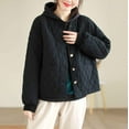 thumbnail image 4 of Jinhomg Hooded Quilted Coat for Women Casual Cozy Long Sleeve Button Down Puffer Jacket Fall Winter Lightweight Outerwear with Pockets Spring Saving Black L, 4 of 6