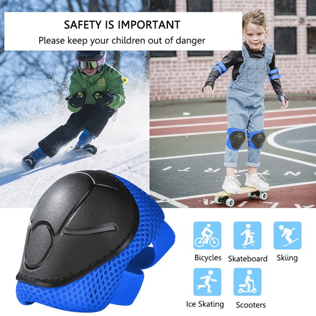Rodilleras Protección Ciclismo 6 unids/set soporte de codo de rodilla niños transpirables para deportes al aire libre (azul)
