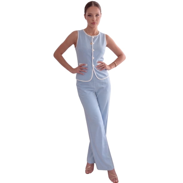 Conjunto Moderno 2 Piezas para Mujer, Chaleco con Botones y Pantalón Recto Moderno con Diseño Chic