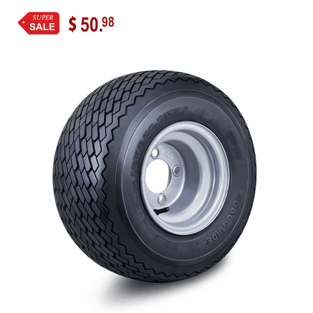 ROADGUIDER Golf Cart Tire Wheel Assembly 18X8.5-8 4-Ply /w 4 Lugs on 4" PCD Silver Rim Installed