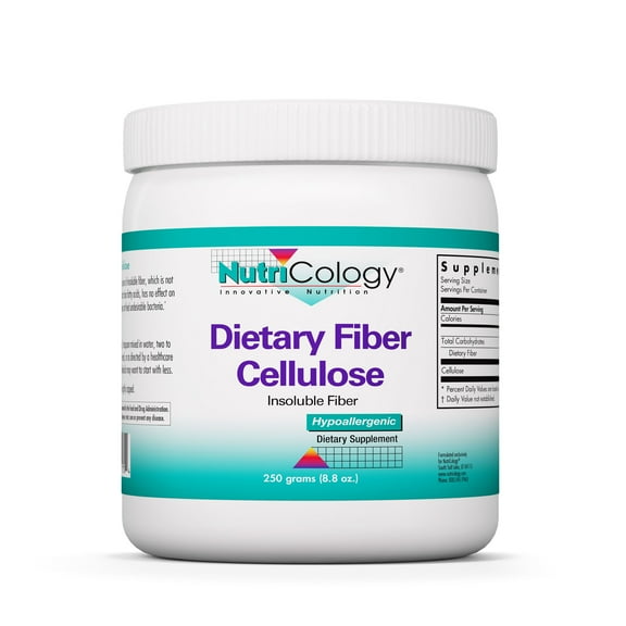 NutriCology Dietary Fiber Cellulose Powder - Insoluble Fiber, Colon Health - 250 grams (8.8 oz)