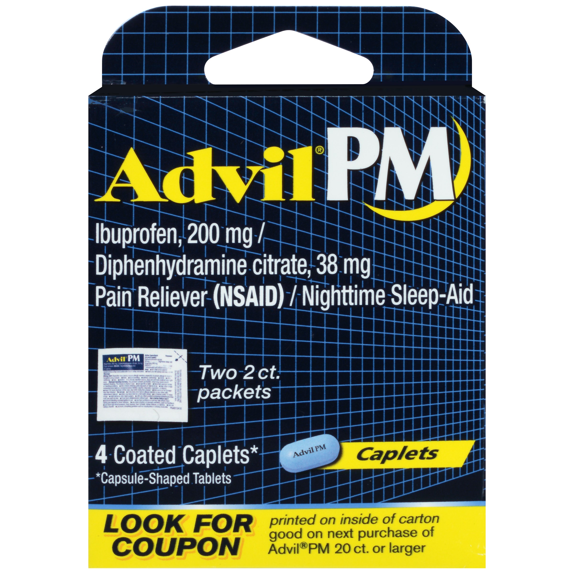 Advil PM Pain Reliever/Nighttime Sleep Aid OntheGo Caplets, 4 Ct