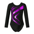 thumbnail image 5 of Doomiva Kids Girls Sparkle Waves Metallic Long Sleeve Gymnastics Ballet Dance Leotard with Hair Scrunchies Purple 10, 5 of 7