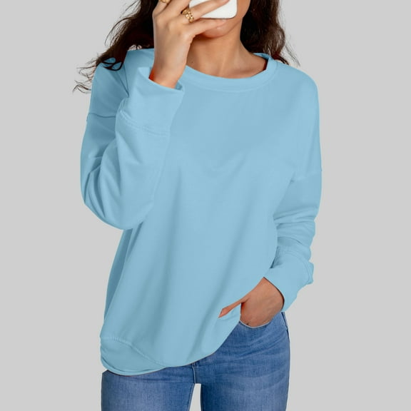 Women Sweatshirt Long Sleeve Sweatshirt for Women Pullover Tops for Women Sky Blue Sweatshirts for Women Fall Sweatshirts for Women Trendy Clothes XL