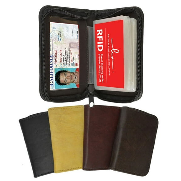 RFID Blocking Genuine Leather Business Card Holder Clear Plastic Inserts Pocket Organizer Wallet