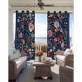 thumbnail image 4 of Navy Blue Flowers Blackout Curtains 63 Inches Long for Bedroom, Spring Vintage Floral Leaves Farmhouse Thermal Insulated Room Darkening Black Out Window Curtain Panels Grommet Drapes for Living Room, 4 of 8