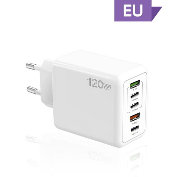 120W USB C Charger Fast Charging Type C 3 PD 2 USB QC3.0 Mobile Phone Adapter For iPhone Xiaomi Samsung ipad tablet Huawei EU WHITE