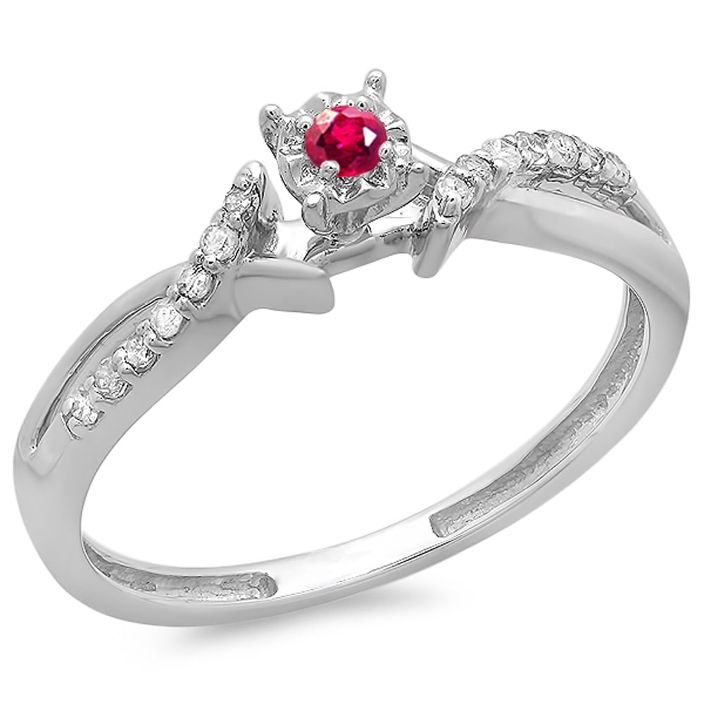 White Gold Dazzlingrock Collection 18K Round Ruby And White Diamond Ladies Bridal Promise Heart Split Shank Engagement Ring