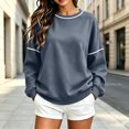 thumbnail image 3 of jehdhy Womens Striped Patchwork Sweatshirts Fall Winter Crew Neck Long Sleeve Shirts Fashion Casual Loose Pullover Tops, 3 of 7