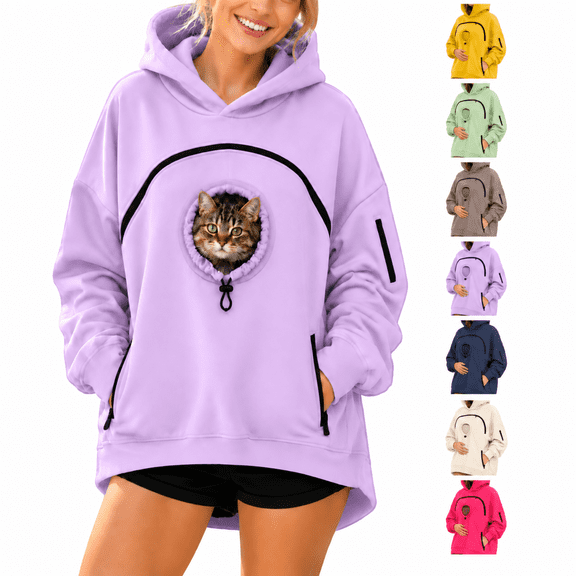 Dog Carrier Hoodie with Pet Pouch Women Pet Carrier Sweatshirt Puppy Kitten Holding, Long Sleeve, Pouch Tops Beige, Size L by Awwp