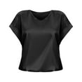 thumbnail image 2 of Black Young Adult Tops Spring and Summer Women's Short Sleeved Satin Shirt Loose Casual Round Neck T Shirt Plus Size Tops for Women, 2 of 6