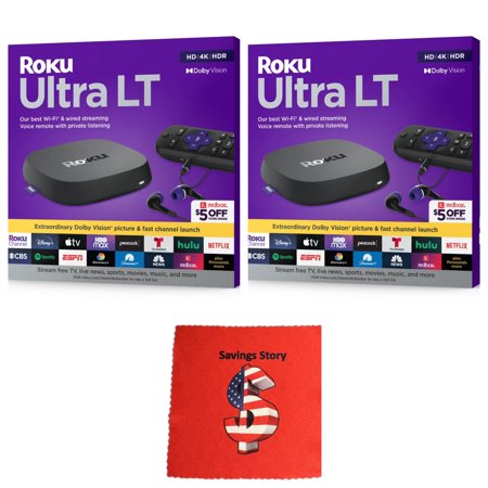 Roku_Ultra LT 2-Pack Bundle Streaming Device 4K/HDR with Voice Remote, Private Listening, Free Cleaning Cloth