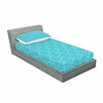thumbnail image 3 of Geometric Bedding Set with Sheet & Covers, Blue Monochrome Style Ornament Geometric Shapes Curved Crescent Moon Motif, Printed Bedroom Decor 2 Shams, 4 Sizes, Aqua and White, by Ambesonne, 3 of 3