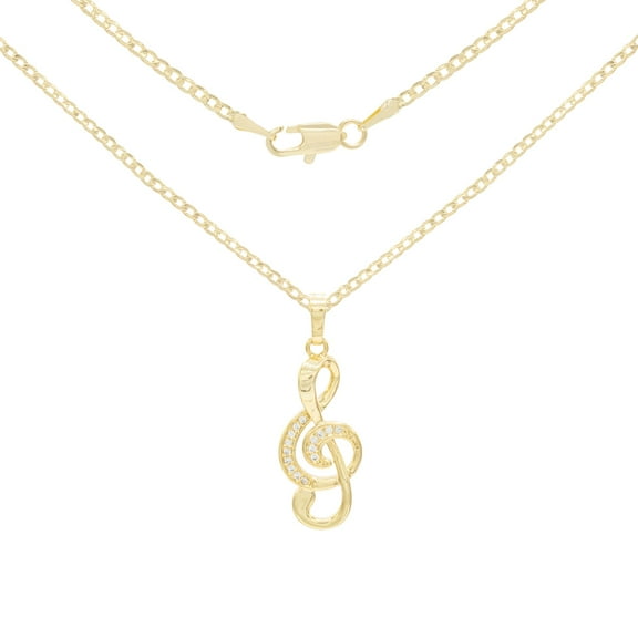 BEBERLINI Women Music Note CZ Pendant Necklace 14K Gold Filled Rope Chain Jewelry 18"