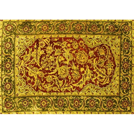 Ahgly Company Machine Washable Indoor Rectangle Persian Yellow Traditional Area Rugs, 5' x 8'
