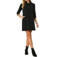 thumbnail image 4 of INSPIRE CHIC Women's Knit Dress 3/4 Sleeve Loose Turtleneck Pullover Sweater Fall Winter Mini Dress with Pockets L Black, 4 of 6