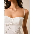 thumbnail image 5 of White Spaghetti Strap Fitted Midi Dress With 3D Floral Appliqué For Wedding Bridal Party Summer Elegant, 5 of 7