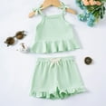 thumbnail image 4 of WhouRiu Infant Girls' Outfits Summer Ruffles Sleeveless Tshirt Shorts Children Stylish Beach School Party Outfit Set Green,Size 12-18 M, 4 of 8