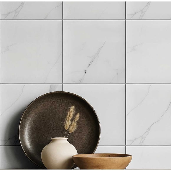 S4Sassy Self Adhesive Wallpaper, Classic Marble Tile Wallpaper, White Removable Diy Vinyl Tile Pattern Wall Covering, Textured Peel And Stick Contact Paper For Entryway, Kitchen Backsplash(25"X240")