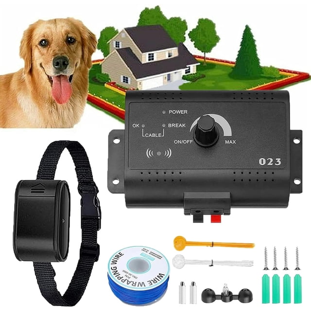 Valla eléctrica inalámbrica para perros, sistema de contención de límites para mascotas (enterrado o elevado), cable de 300 metros, collar de entrenamiento impermeable, corrección por descarga/tono