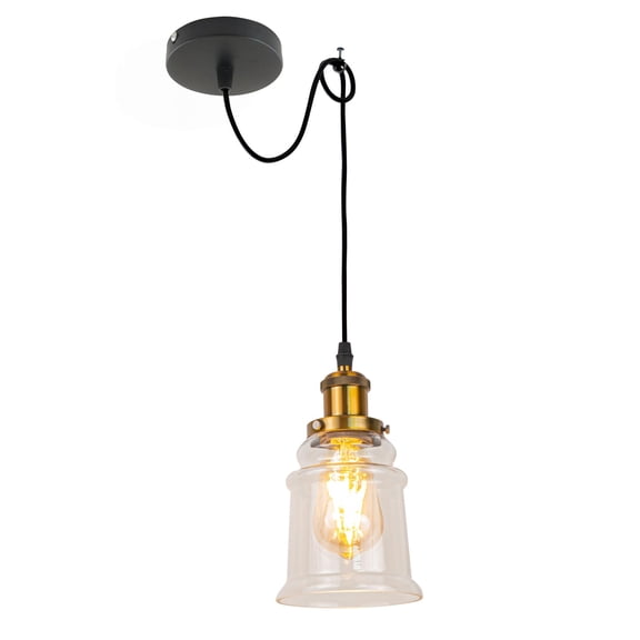 Kiven Farmhouse Glass Pendant Light Fixture 1 Pack, High Ceiling Compatible Pendant Lighting with 9.84FT Wire, Industrial Hardwire Pendant Lighting for Kitchen Hallway Bedroom Home Decor, Gold