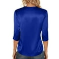 thumbnail image 3 of 3/4 Length Sleeve Womens Tops Silk Satin Crewneck Work Business Casual Outfits Summer Spring Blouses for Women 2026 Blue M, 3 of 3