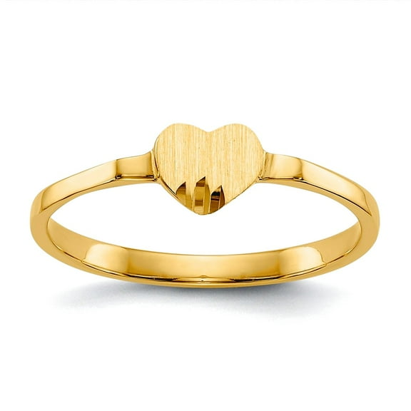 14k Yellow Gold Polished and satin Love Heart Signet Ring Size 4 - .8 Grams -  Jewelry Gift for Mom