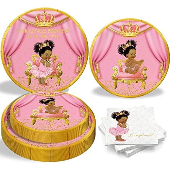 Royal Princess Baby Shower Decor (24 Guests): Pink theme supplies—plates, napkins, dessert tableware. $Home Decor, Kitchen, & Other.