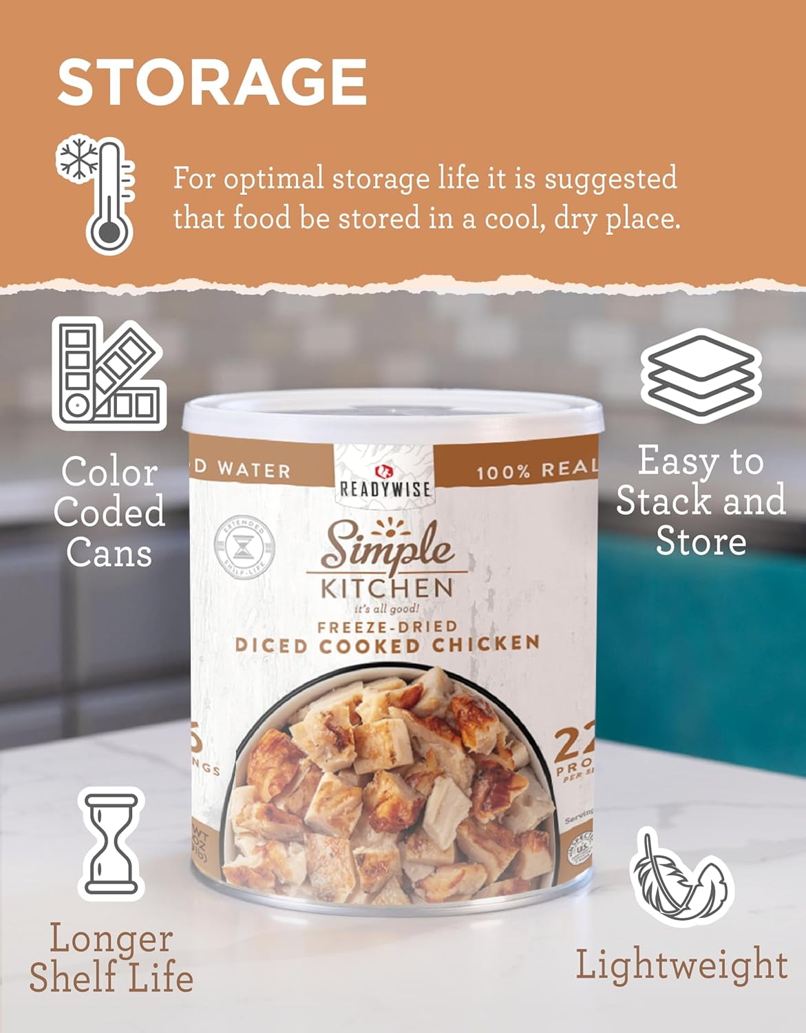 ReadyWise Diced Freeze-Dried Chicken, 16-Serving Can