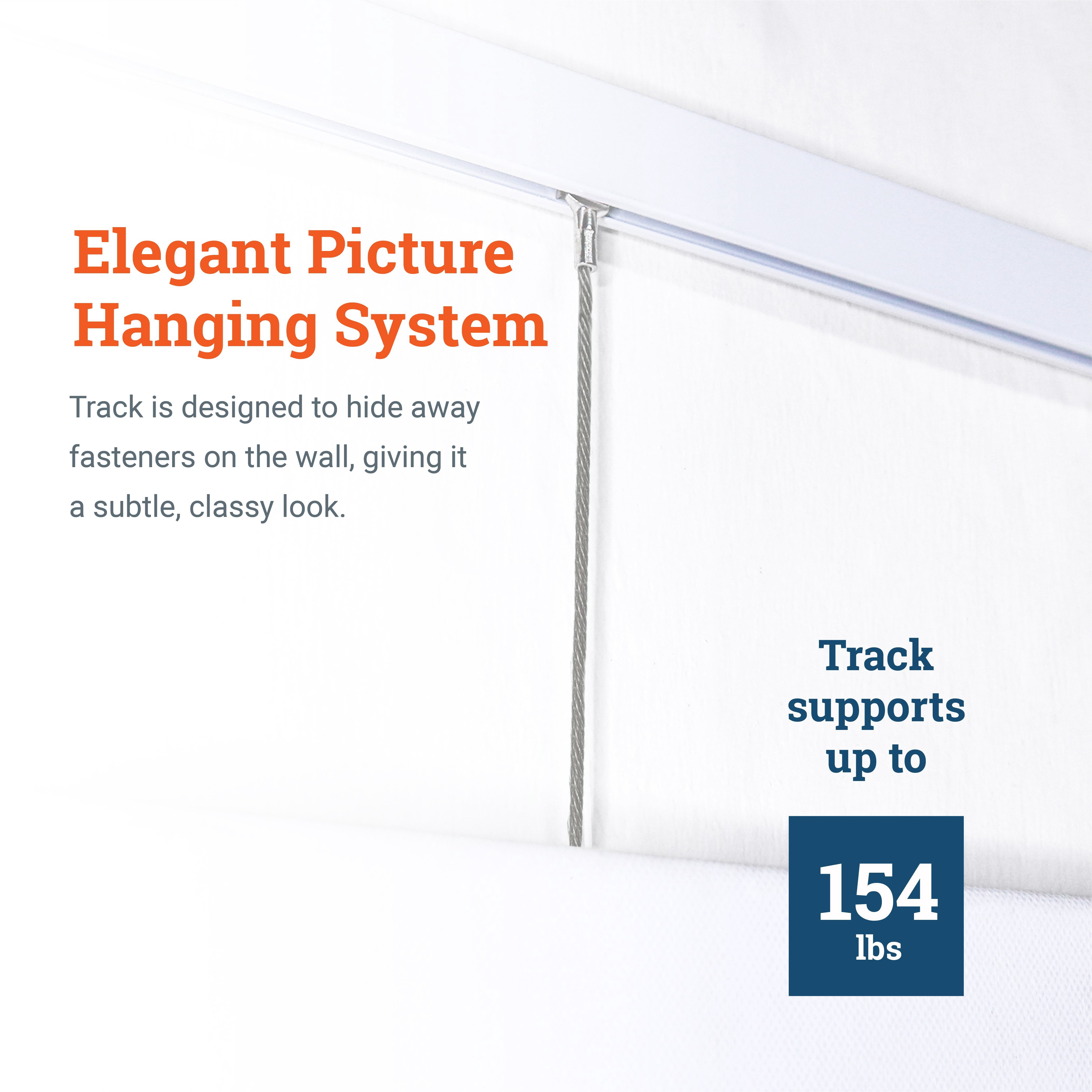 Picture Hang Solutions - Track 100 Picture Rail Kit - Includes 79-inch Wall Track, Steel Cords, Adjustable Hooks, and Hardware - Gallery Hanging Systems (3 sets per pack)
