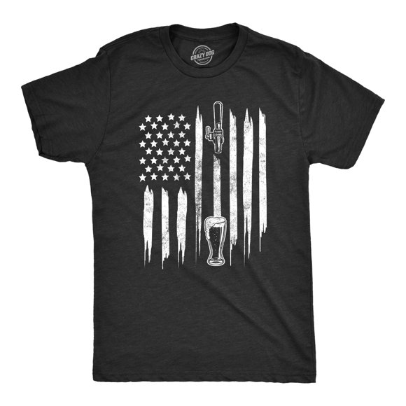 Mens Craft Beer American Flag T Shirt Cool Beer Lover Bar 4th Of July USA Graphic Tee (Heather Black) - 3XL