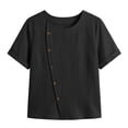 thumbnail image 4 of GUACER Blouses for Women Short Sleeve Cotton Linen Casual Round Neck Button Down Tops Relaxed Fit Shirts, 4 of 7