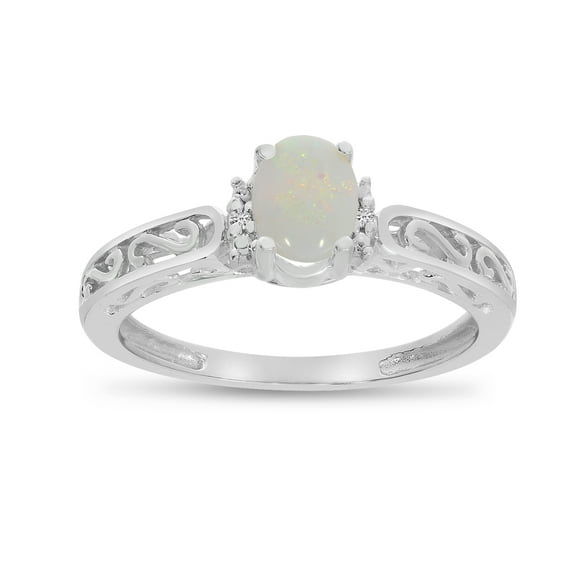 14k White Gold Oval Opal And Diamond Ring
