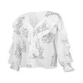 thumbnail image 4 of AMERTEER Women Button-down Ruffle Shirt V-neck Long Sleeve Blouse, 4 of 8