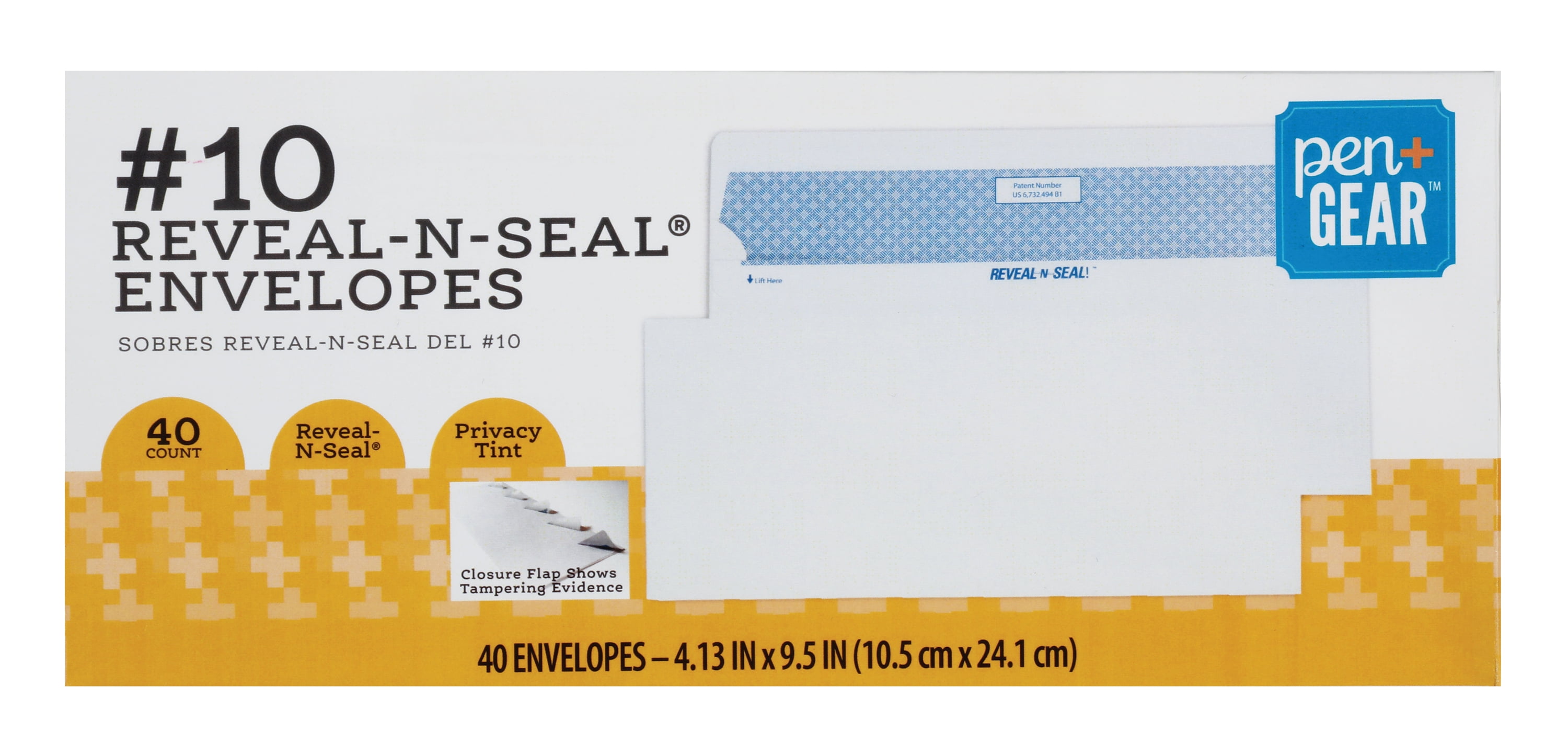 PEN+GEAR 10 RevealNSeal Envelopes, White, Security, 40 per box