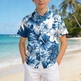 thumbnail image 2 of KPOPLK Boys Kids Shirt Short Sleeve Button Down T-Shirts Hawaiian Tropical Summer Beach Tee Camp Collar Tops with Pocket Size 9-10 Years,Sky Blue, 2 of 7