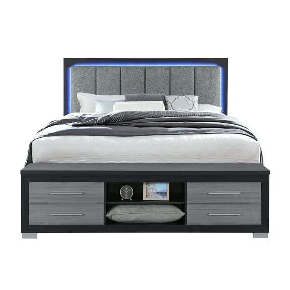 Emma Black-Gray King Bed with LED and USB