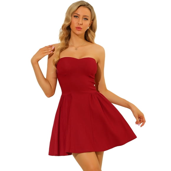 INSPIRE CHIC Women's Party Strapless Exposed Zipper Mini Flare Tube Top Dress