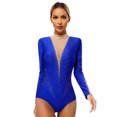 thumbnail image 1 of RUNQHUI Justaucorps de Gymnastique à Manches Longues pour Femmes avec Strass Brillants pour Acrobaties Performance 04Bleu TG, 1 of 7