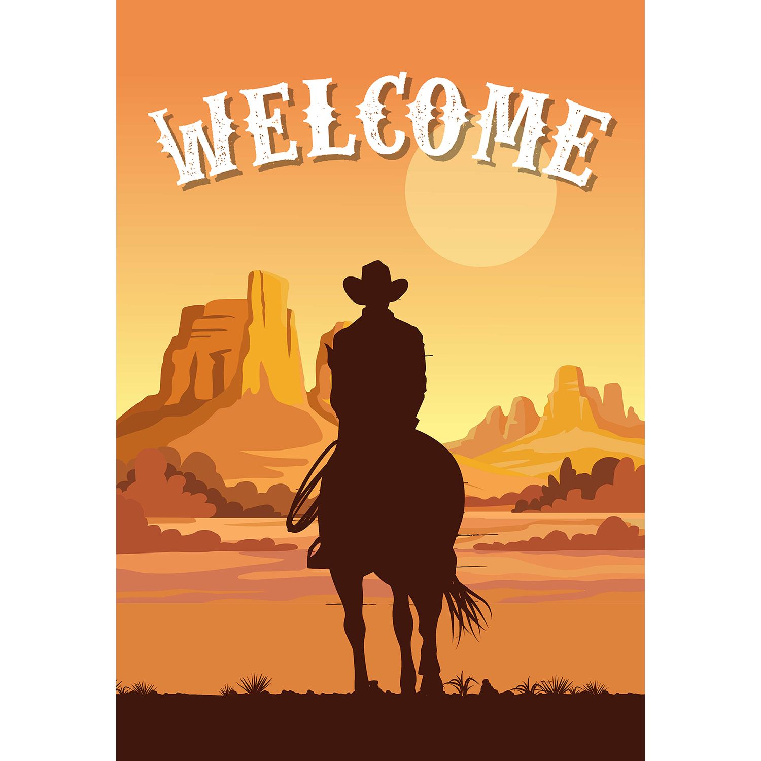 America Forever Welcome Cowboy Summer Garden Flag 12.5 x 18 inches American  Rodeo Sun Desert Horse Double Sided Seasonal Yard Outdoor Decorative  Country Life Rustic Silhouette Garden Flag 