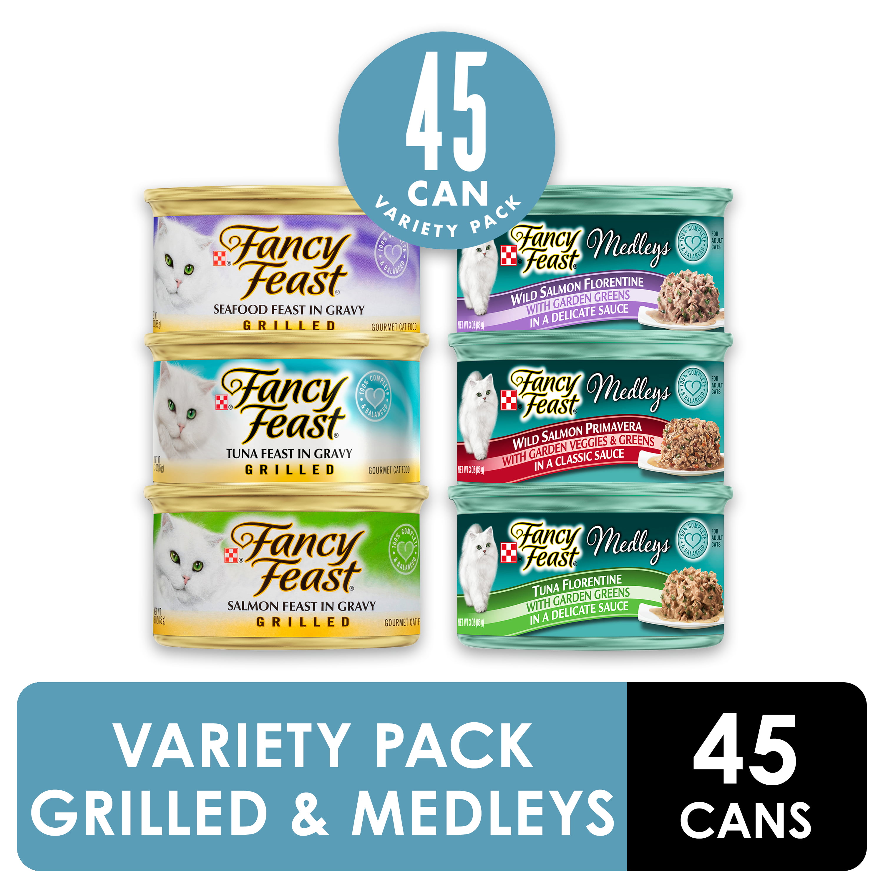 (45 Pack) Fancy Feast Wet Cat Food Variety Pack, Grilled Feast