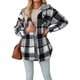 thumbnail image 3 of Chaqueta de Franela con Capucha para Mujer, Estilo Cuadros, Abrigo Grueso de Invierno, con Botones, Cálida y Suave, de Forro . Negro XXL, 3 of 10