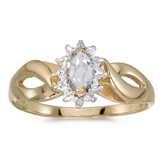 10k Yellow Gold Marquise White Topaz And Diamond Ring