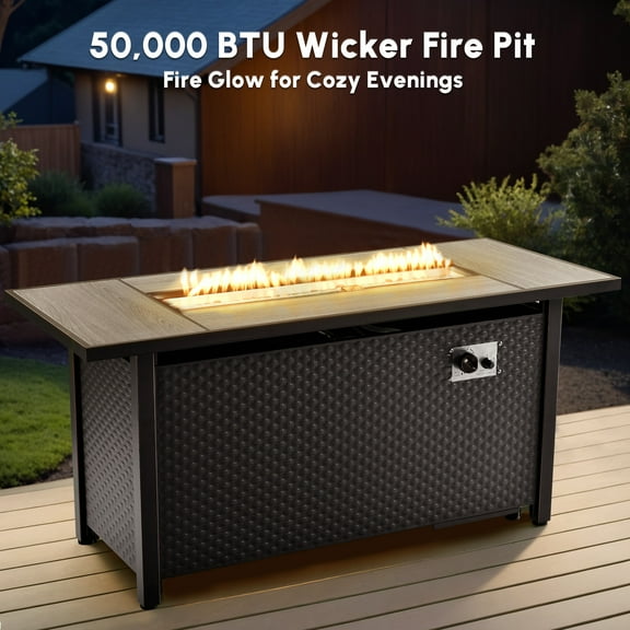 Ovios 54 Inch Propane Fire Pit CSA-Listed Outdoor Fire Pit Table 50,000 BTU Steel Gas Fire Pits with Lid and Lava Rock for Deck Garden