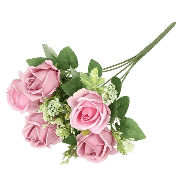 Meitianfacai Simulated Bouquet Of Home Decoration Flowers Simulated Rose Bouquet Of Small Handlebars Of Roses, Hot Pink