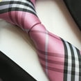 thumbnail image 5 of MENDENG Men's 3.15"（8cm）Pink Plaid Striped Neckties - Stylish Neck Ties for Men Weddings & Parties, 5 of 5
