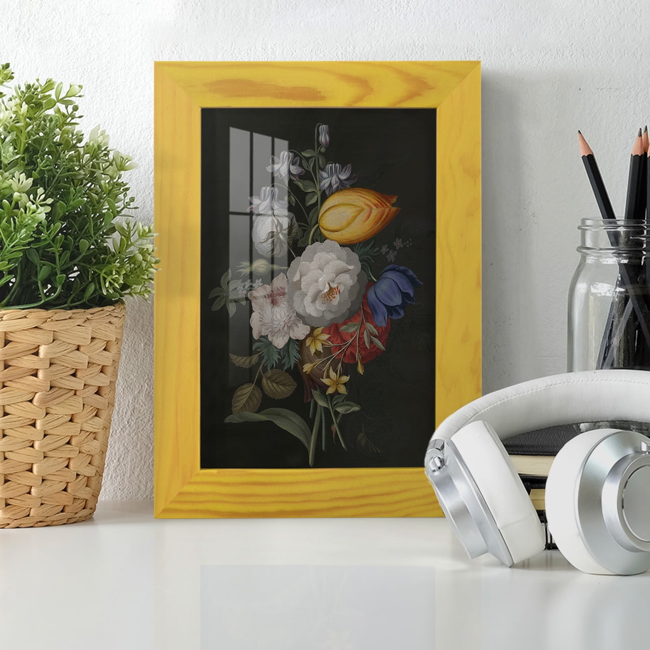 Dramatic Bouquet III -Framed Print w/glass-Sunflower Yellow