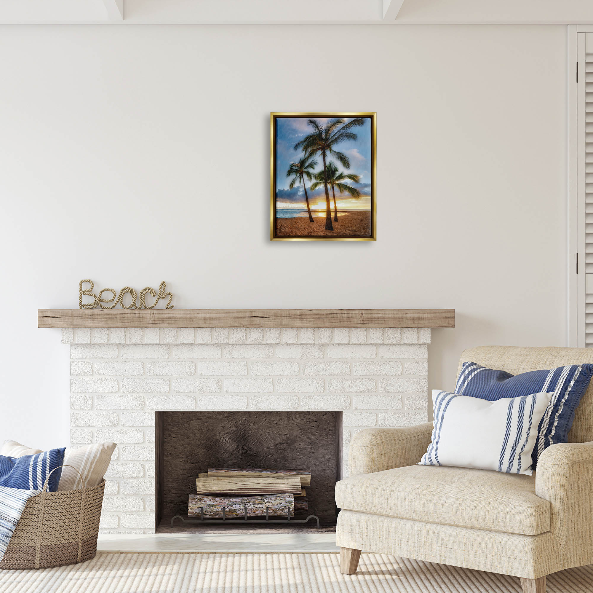 Stupell Industries Palm Trees Tropical Beach Cove Coastal Photography Gold Floater Framed Art Print Wall Art