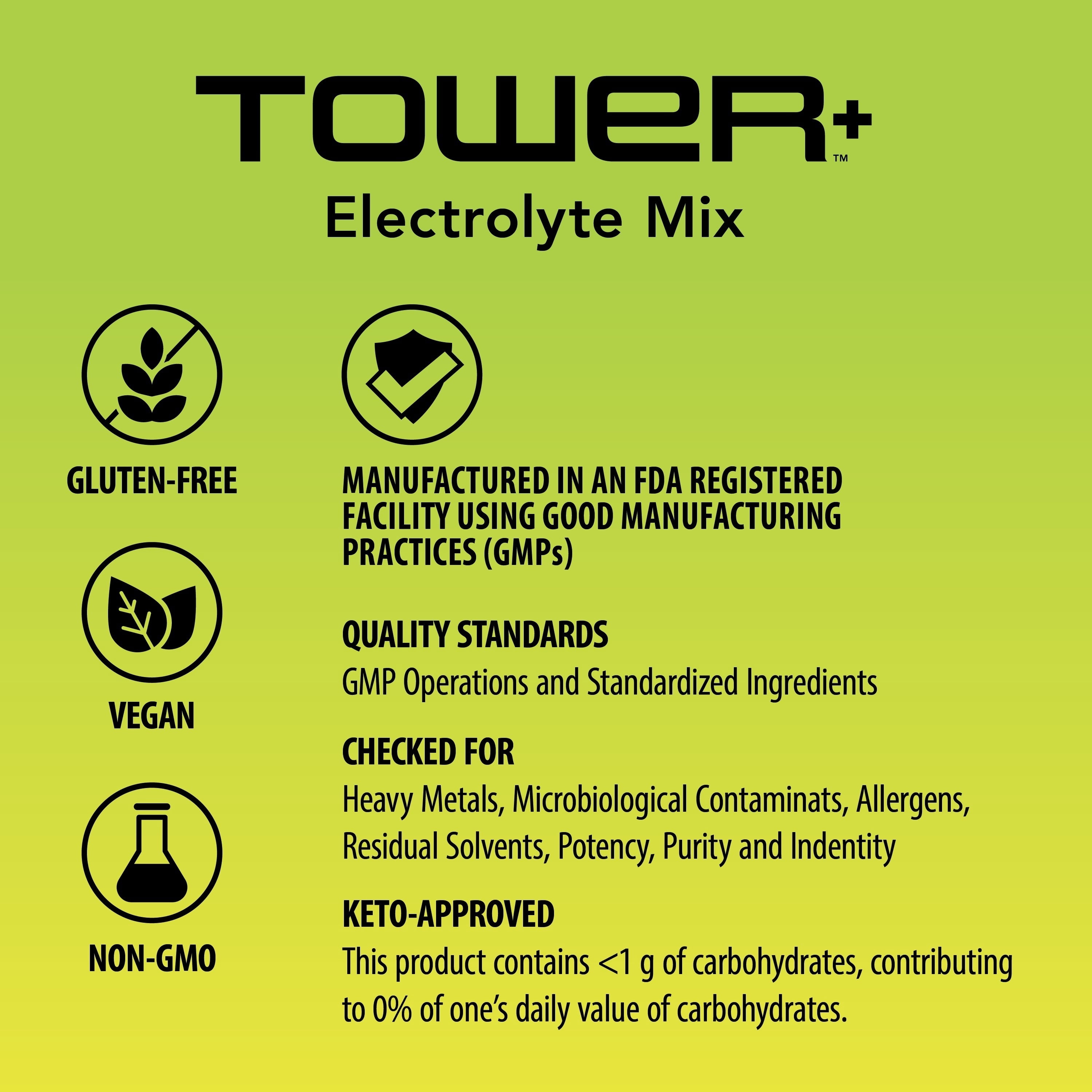 Tower+™ Electrolyte Mix – Sugar-Free Powder Mix - Fast Hydration (30 Packets)